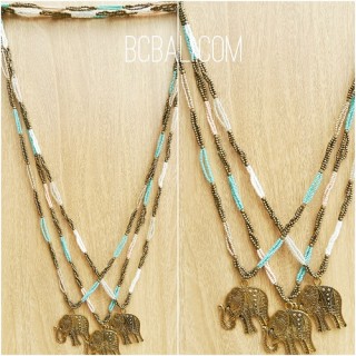 three color golden bronze elephant necklace beads